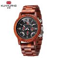 KUNHUANG KH1014 2020 new wooden watch men's fashion three-eye, six-pin multi-function quartz watch men's office watch